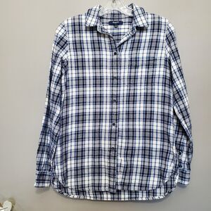 Madewell Lawton Flannel Shirt Women's Size Small Blue Plaid Button Up C9823